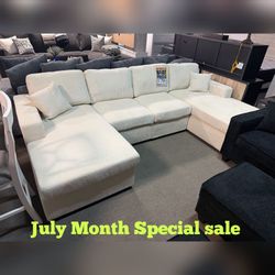 Ivory corduroy Double chaise sectional couch