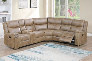 Manual Sectional Recliner Aurbun Leather like fabric, New Especial pric e