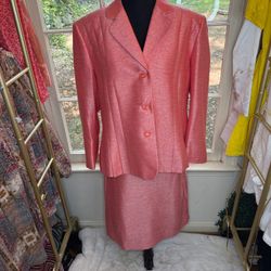 Women’s Vintage Pink 2pc Suit Skirt & Blazer Size 18