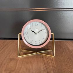 Pink & Gold Tabletop Clock - Modern Decorative Desk Clock