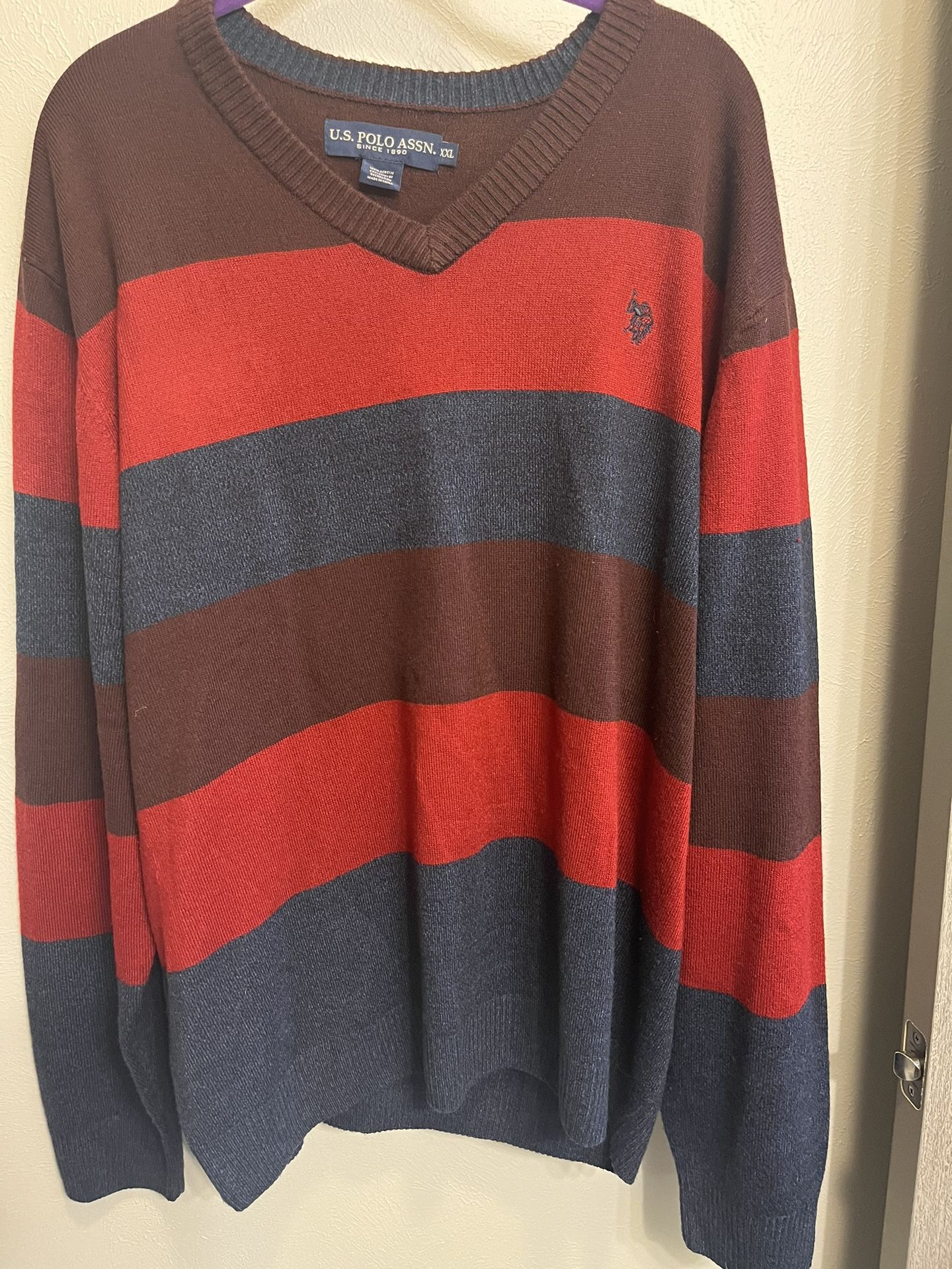 U.S. Polo Association Men’s Red And Blue Stripe Pullover Sweater