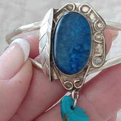 Vtg. Native sterling Silver Stone& Turquoise Cuff Bracelet