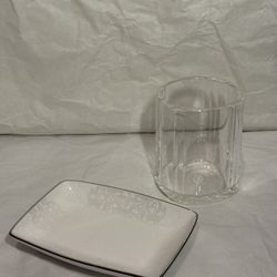 Lenox small rectangular serving dish And Glass