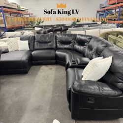 Free Delivery* Like New Black Faux Leather Sectional Sofa with Recliners!