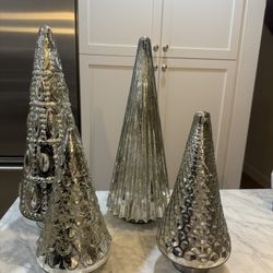4  Silver Glass Christmas Trees Tabletop Decor Mercury Glass Style