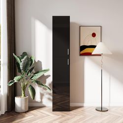 74.8" (H) x 13.78" (W) Black Glossy Freestanding Storage Cabinet w/ 2-Doors & Shelving [NEW] *Retails for $225 <Assembly Req>