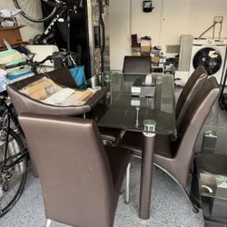 Rectangular Dining Glass Table With Chairs