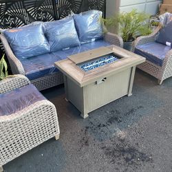 brand new patio set with fire pit in box