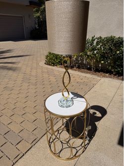 Modern Gold Accent Table with Matching Lamp (or Faux Marble Side Table & Lamp Set)