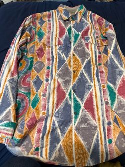 VTG Wear Of The West Denver Cowboy Western Shirt Wild Geometric Print Mens Large