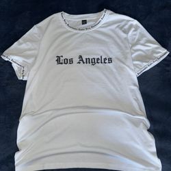 White and black Los Angeles newspaper style tee