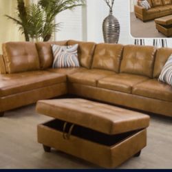 Carmel Leather Sectional Couch And Ottoman