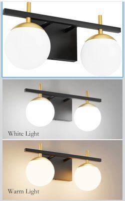 2-Light Black And Gold Bathroom Vanity Light Mid Century Modern Milky Glass Ball Wall Light For Bathroom 2 Light Black/Golden