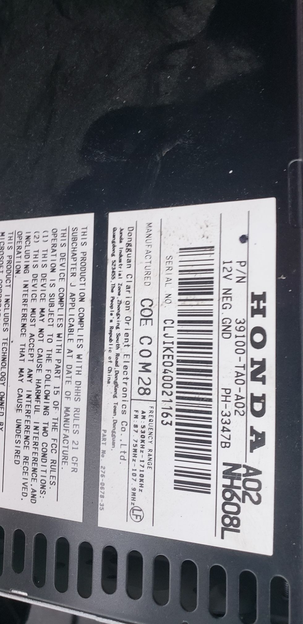 2008 /2012 honda accord estereo