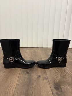 Michael Kors Fulton Harness Black Rubber Rain Boots Size 8