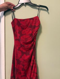 Red Floral Satin Slip Dress