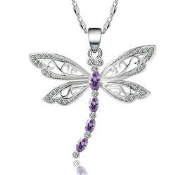 (Shipped Only) Purple Clavicle Chain Fashion Charms CZ Dragonfly Necklace