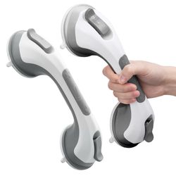 ☆LEVERLOC Grab Bars for Bathtubs and Showers 2 Pack Suction 12.2" 2 Set, Gray