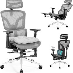 Ergonomic Office Chair with Footrest 4-Level Adjustable Lumbar Suppor Big and Tall Office Chair t - 155° Tilt Lock and Wide Cushion - 3D Headrest & Ar