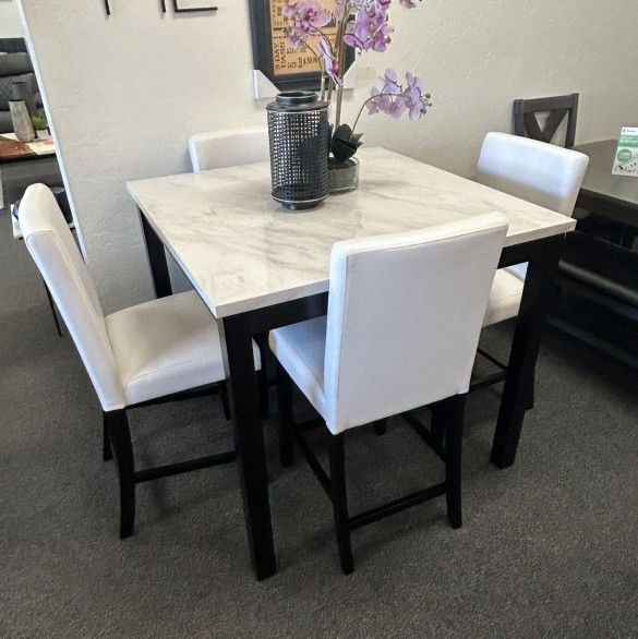 5 Piece faux marble top dining table set