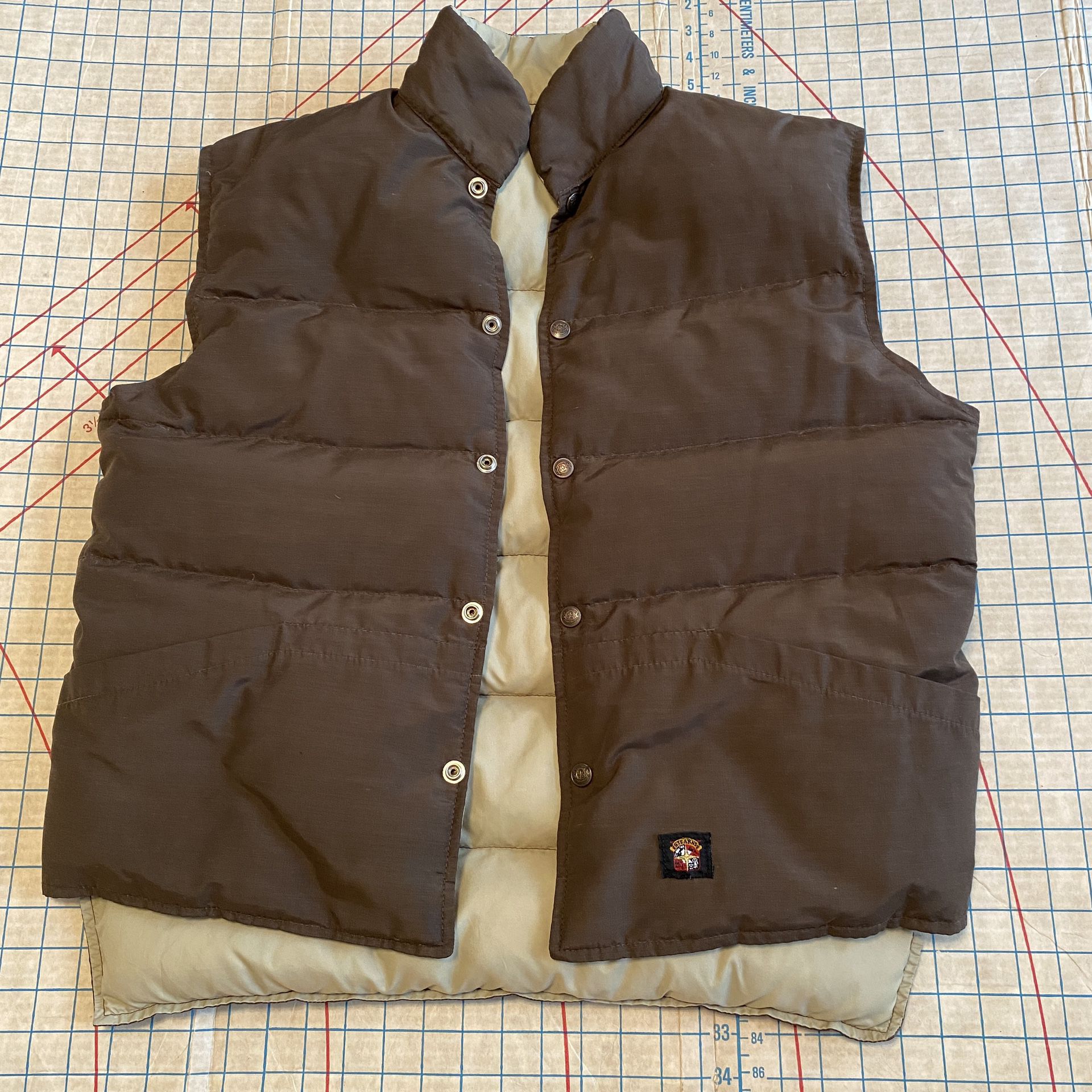 Vintage 80’s Stearns Reversible Puffer Vest Tan/Brown Goose Down USA Men’s L