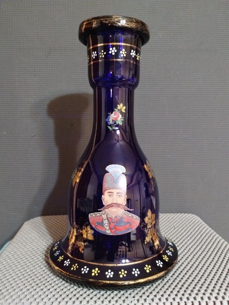 Vintage Bohemian Persian Cobalt Blue Gold Gilded Glass  Vase