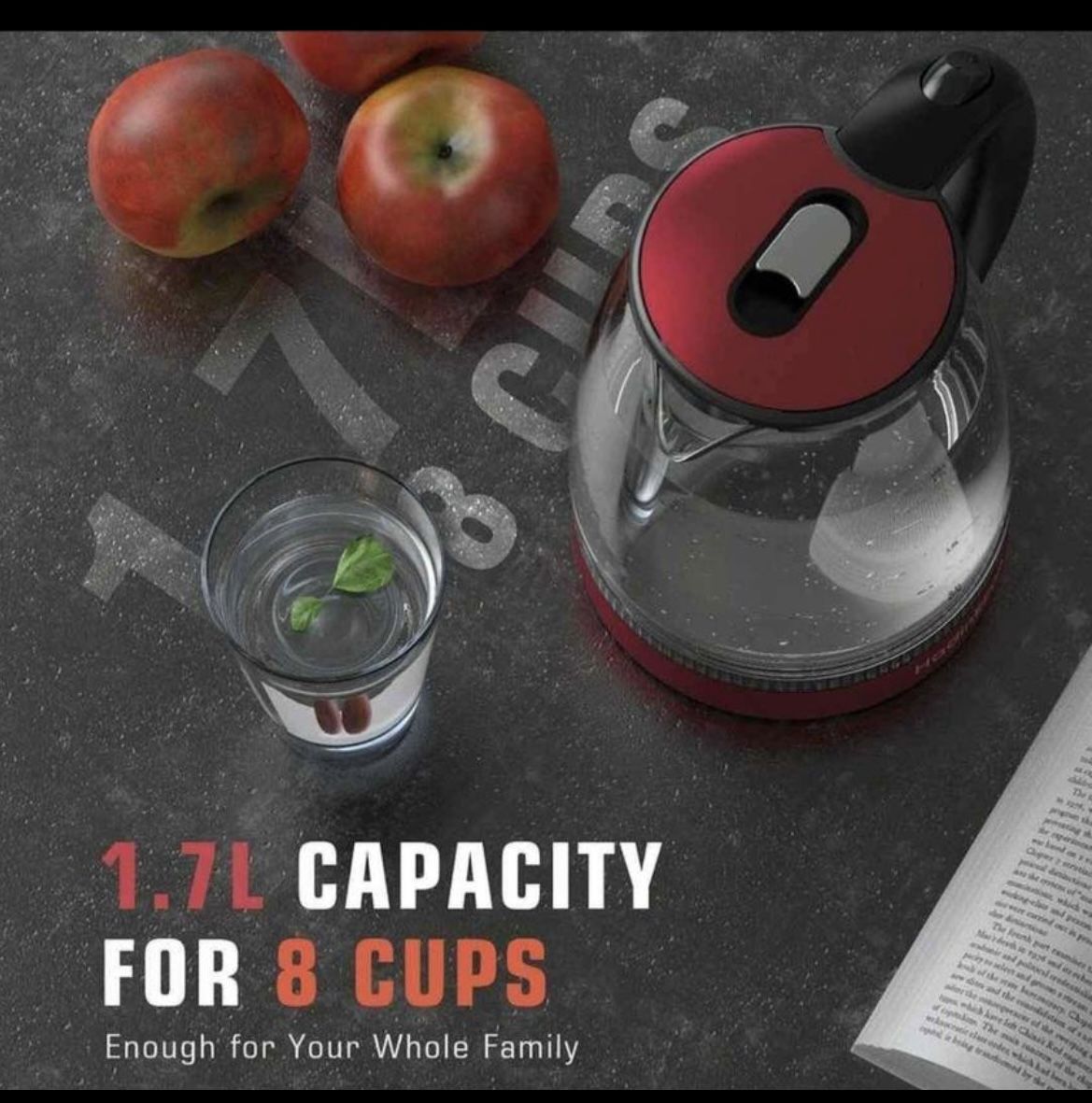 HadinEEon Electric Kettle, 1.7L Glass Boiler Electric Tea Kettle with