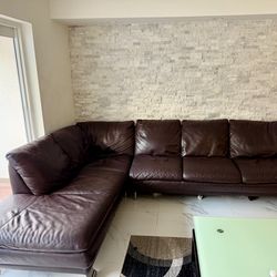 Brown leather sofa sectional