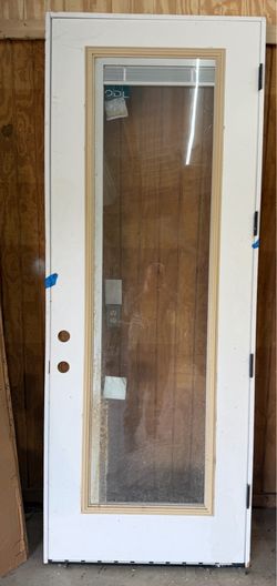 36x96 Fiberglass Exterior Door w/ Full Glass Mini Blinds - LH Outswing
