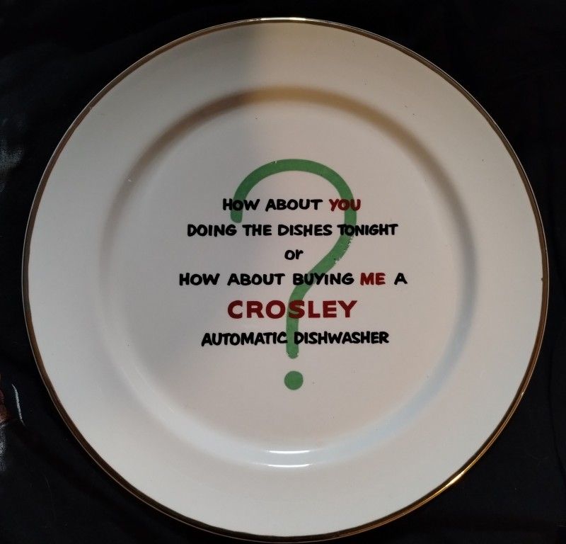 Antique 1950's (?) Crosley automatic dishwasher/appliance funny advertising dinner plate