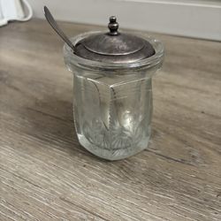 Antique sugar bowl with sterling silver top and spoon
