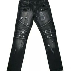 💥Balmain🔥Sz 34 Designer Distressed Biker Jeans👖