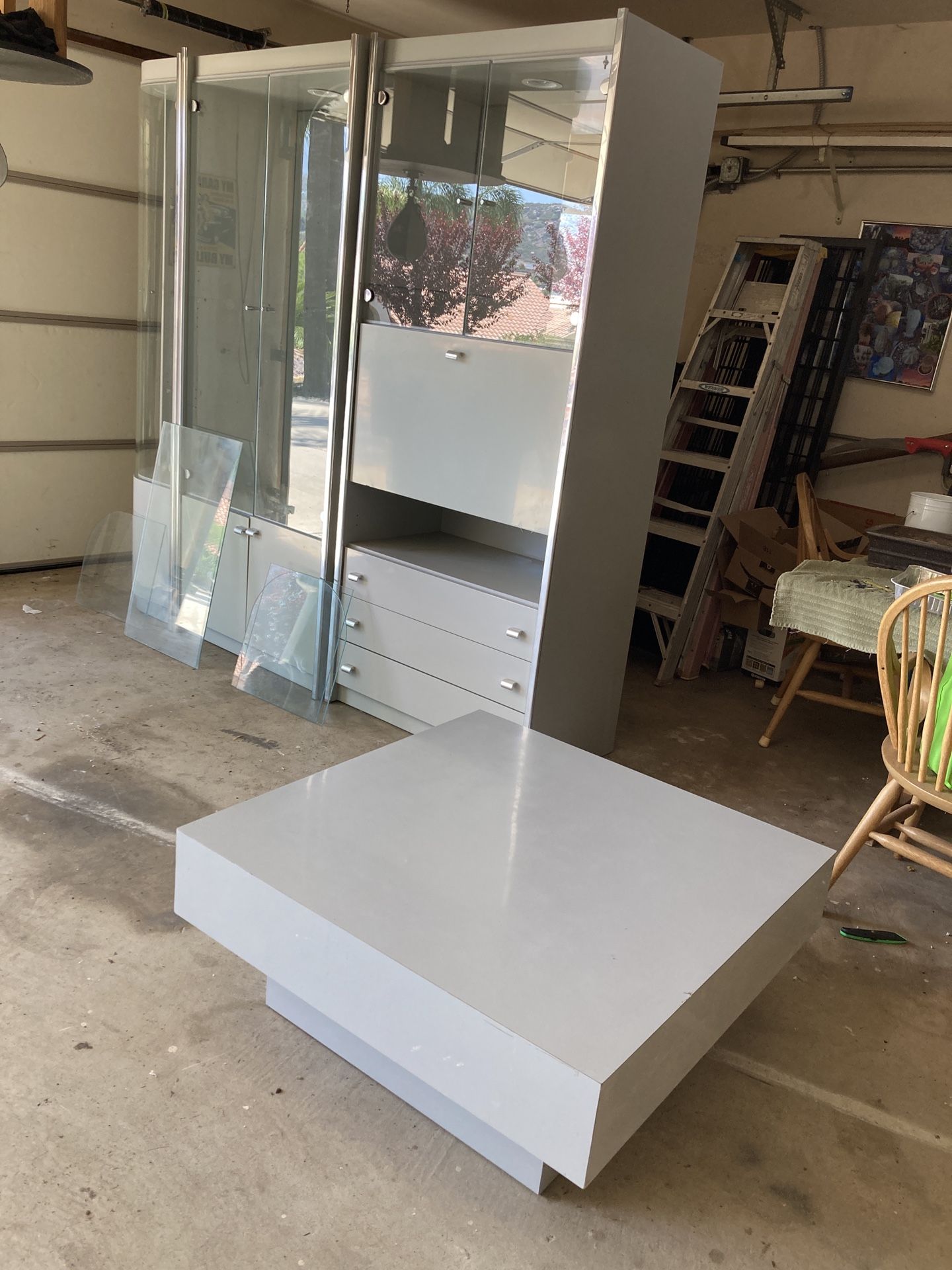 Vintage 80’s Wall Unit and Coffee Table Grey Formica