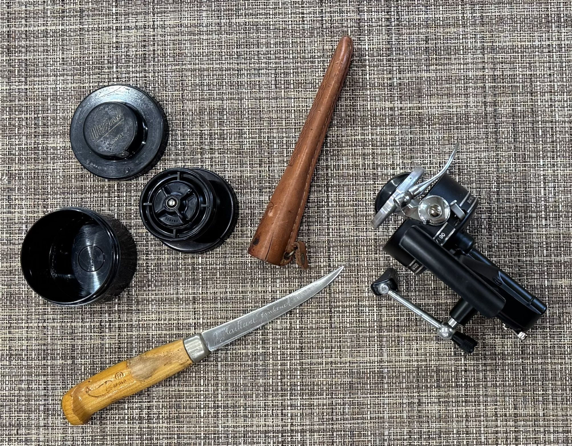 Vintage Mitchell 300A Made In France Spinning Fishing Reel AND J Marttini Fish Filet Knife