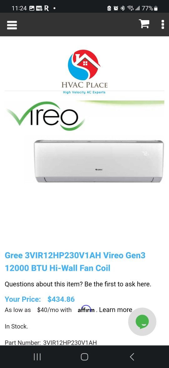 Gree Air conditioner wall mounted Model Indoor unit