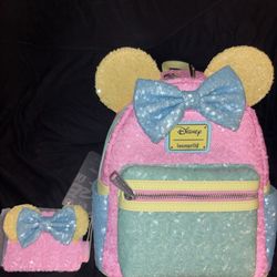 Disney Minnie Mouse Pastel Sequin Loungefly And Wallet