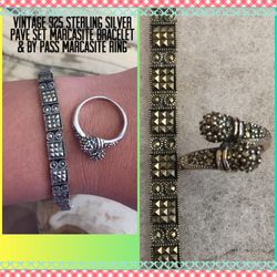 Vintage 925 STER Silver Marcasite Bracelet & Ring