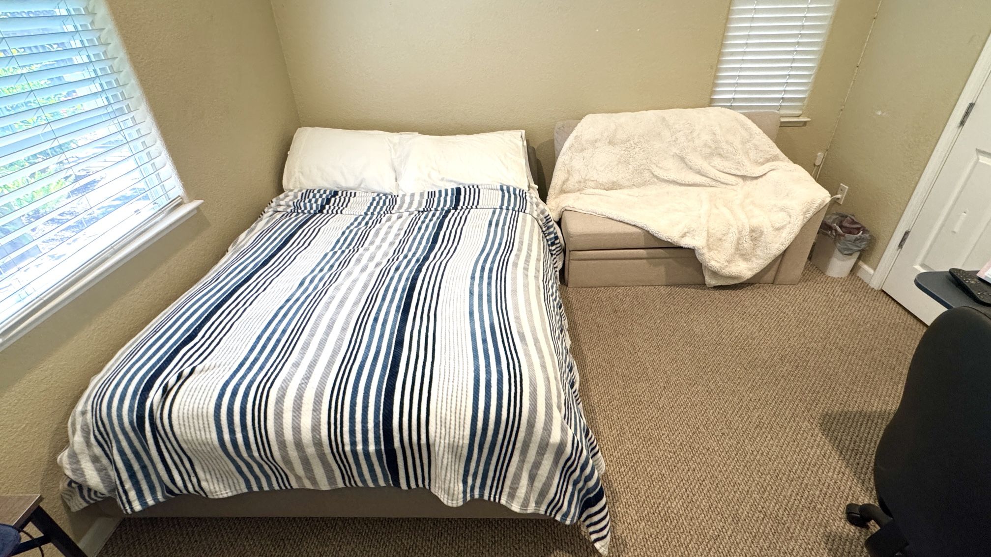 Full size - Bed Frame w/ gel foam and mattress, sofa, tv all for $250. Used, great condition!
