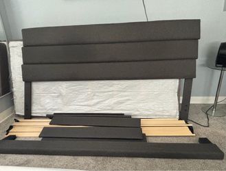 Gray Upholstered Bed Frame with Headboard