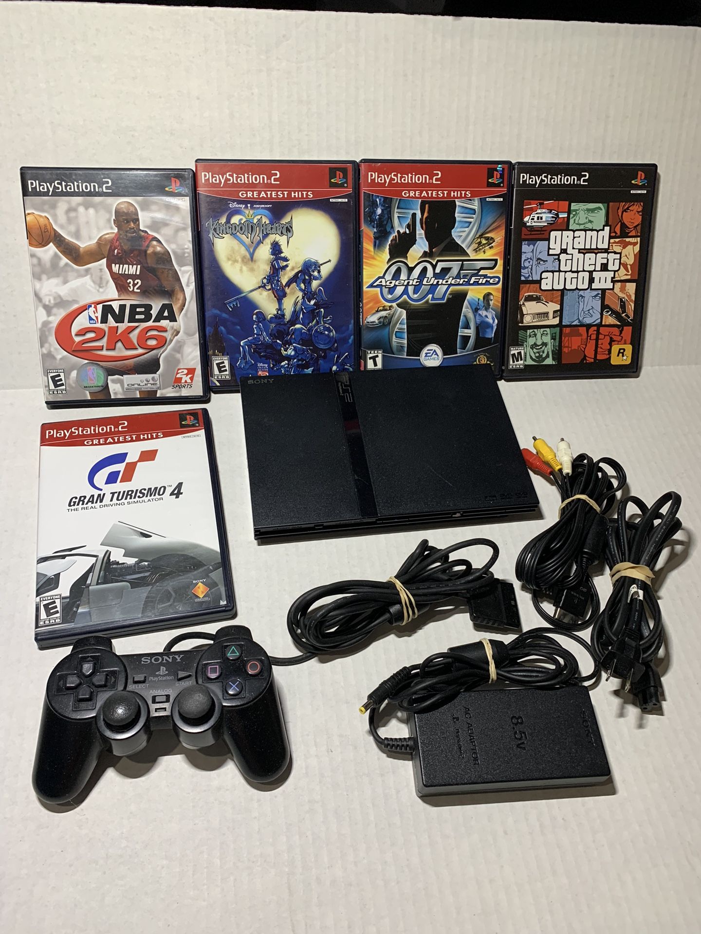 sony playstation 2 slim ps2 + 5 games