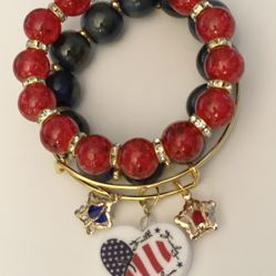 Red White Blue 4th Of July Bangle Mix  Stack Set