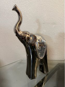 Silver Elephant Figurine with Mosaic Mirror Detail