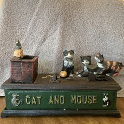 Vintage CAT AND MOUSE Cast Iron Mechanical Coin Bank