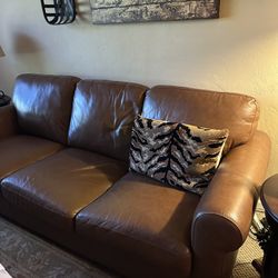 Brown Real Leather Couch 