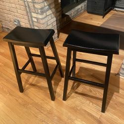 Two Black Bar Stools For Sale