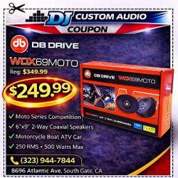 DB Drive Moto Series Competition Weather Resistant Motorcycle Atv Boat Car Speakers 6x9" 2-Way Coaxial System 500 Watts WDX69Moto 🚨 No Credit Needed 