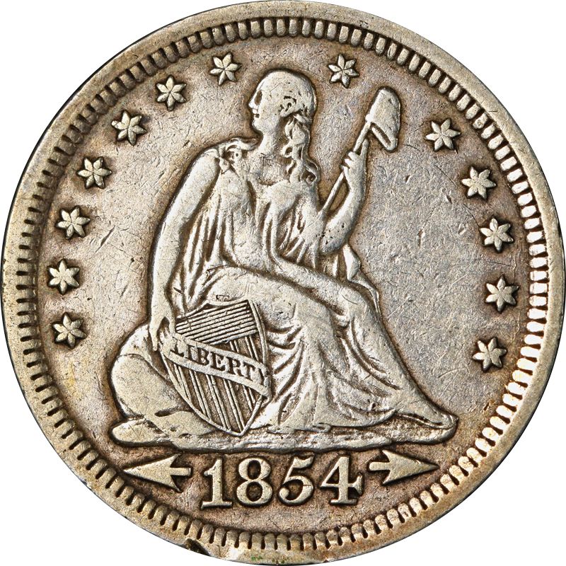 1854 U.S. SEATED LIBERTY SILVER QUARTER 25c COIN (XF-Extra Fine)