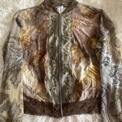 Vintage Jaipur Women’s Beaded Jacket Size XL Brown Euro Mesh With Velvet and Lace