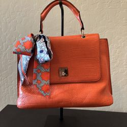 MCM Terracotta Orange Croc Embossed Handbag