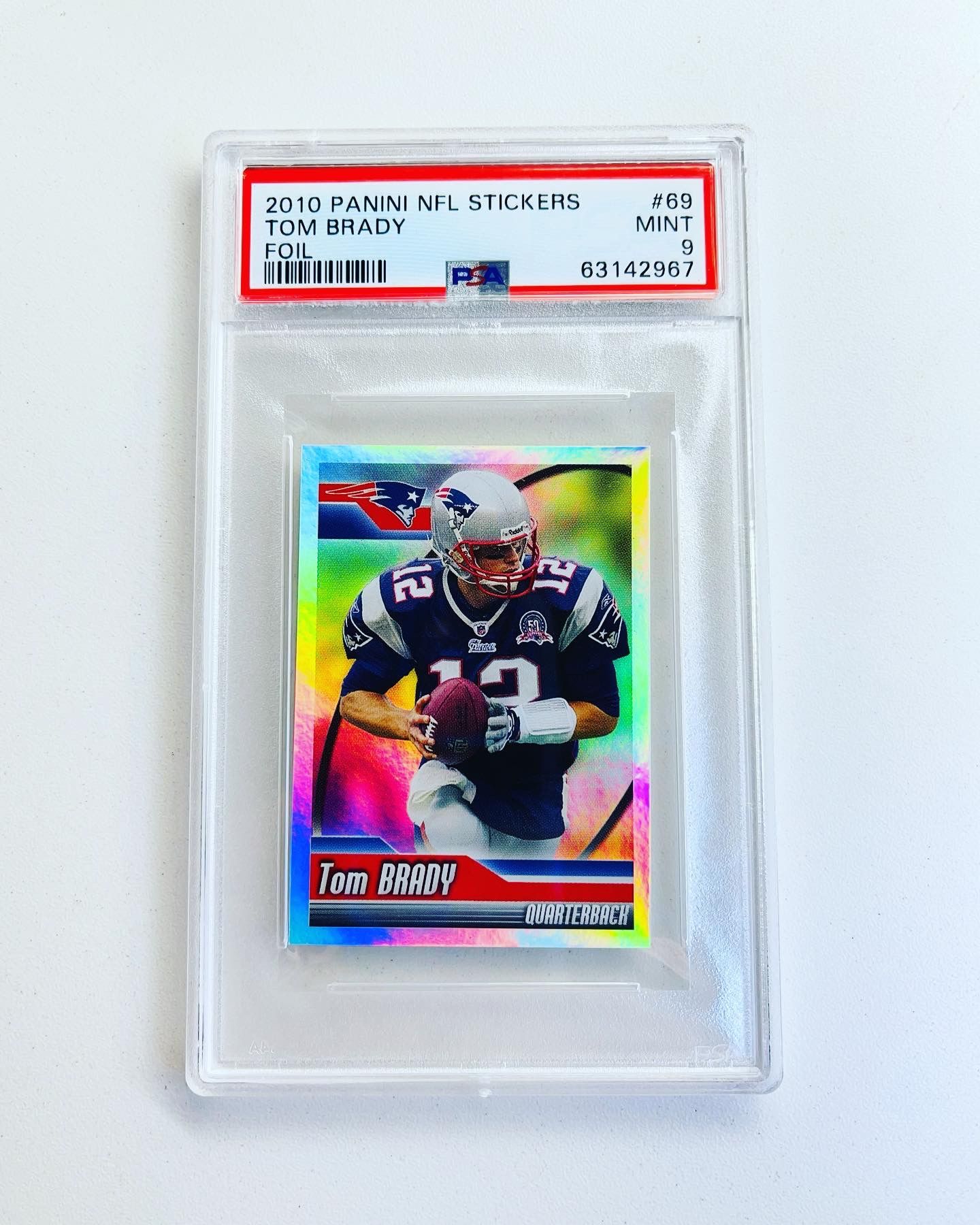 2010 Panini NFL Stickers Foil Tom Brady PSA 9 MINT 1st year Brady Sticker Foil! SSP